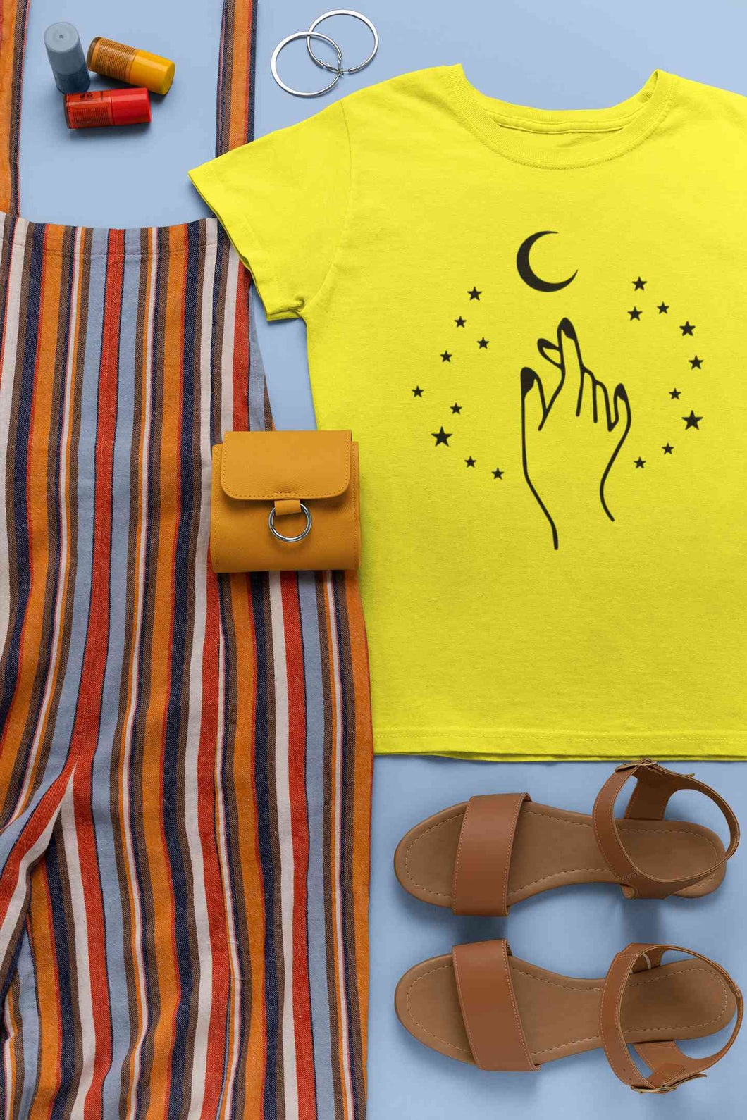 Moon And Hand Print Women Half Sleeves T-shirt- KidsFashionVilla