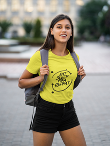 Eat Sleep Repeat Women Half Sleeves T-shirt- KidsFashionVilla