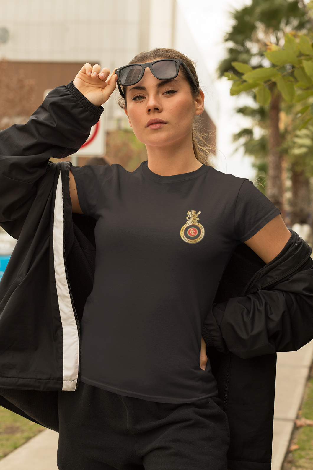 Rcb Logo Side Pocket Women Half Sleeves T-shirt- KidsFashionVilla