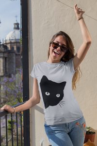 Peeking Cat Women Half Sleeves T-shirt- KidsFashionVilla