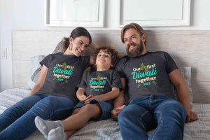 Custom Year Our First Diwali Together Family Half Sleeves T-Shirts-KidsFashionVilla
