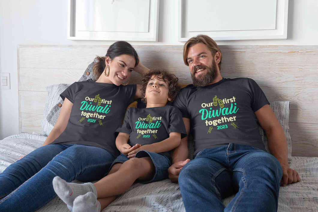 Custom Year Our First Diwali Together Family Half Sleeves T-Shirts-KidsFashionVilla