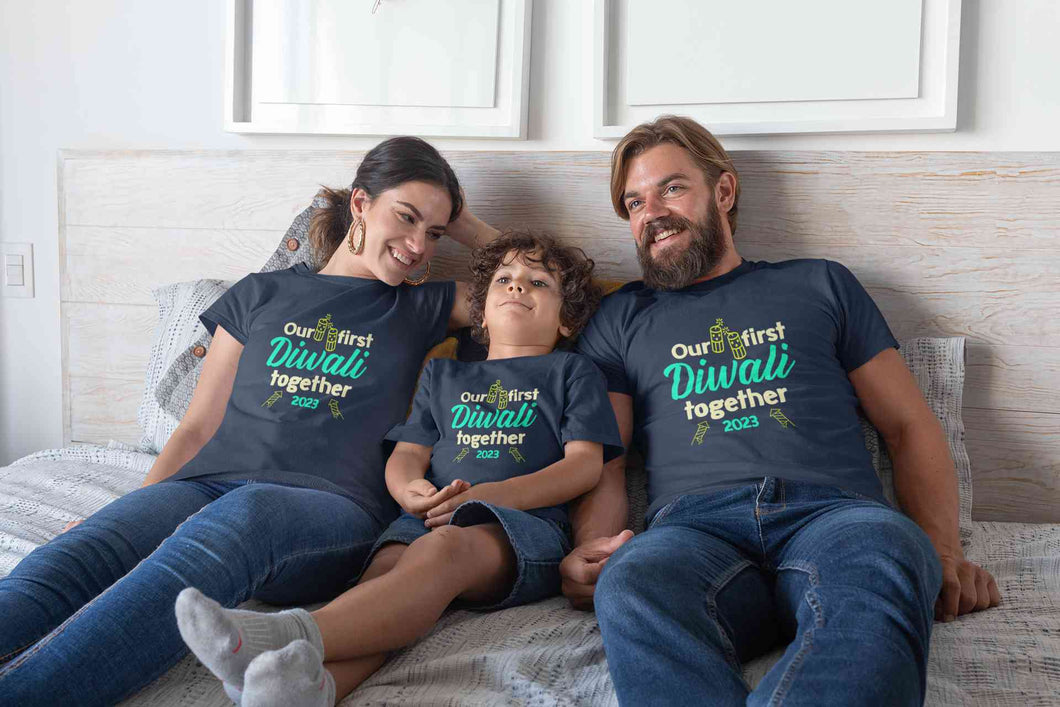 Custom Year Our First Diwali Together Family Half Sleeves T-Shirts-KidsFashionVilla