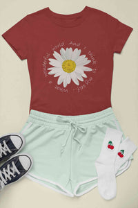 Wonderful World And I Think To My Self What A Slogan Women Half Sleeves T-shirt- KidsFashionVilla