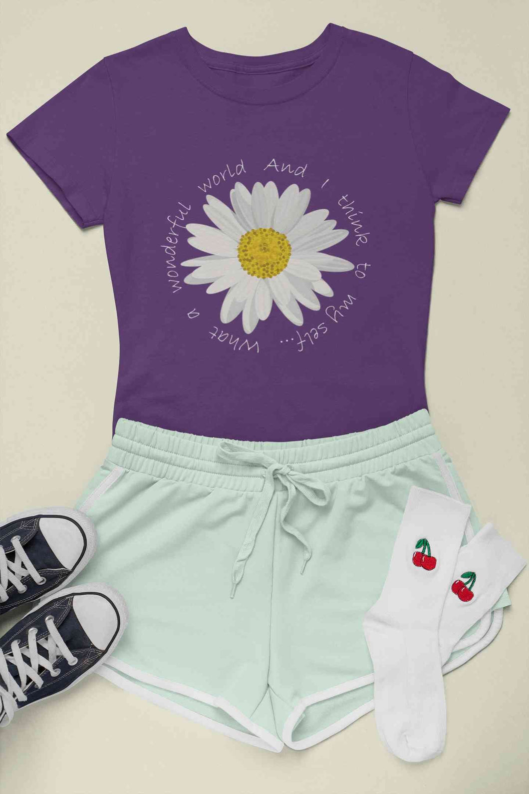 Wonderful World And I Think To My Self What A Slogan Women Half Sleeves T-shirt- KidsFashionVilla