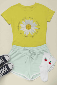 Wonderful World And I Think To My Self What A Slogan Women Half Sleeves T-shirt- KidsFashionVilla