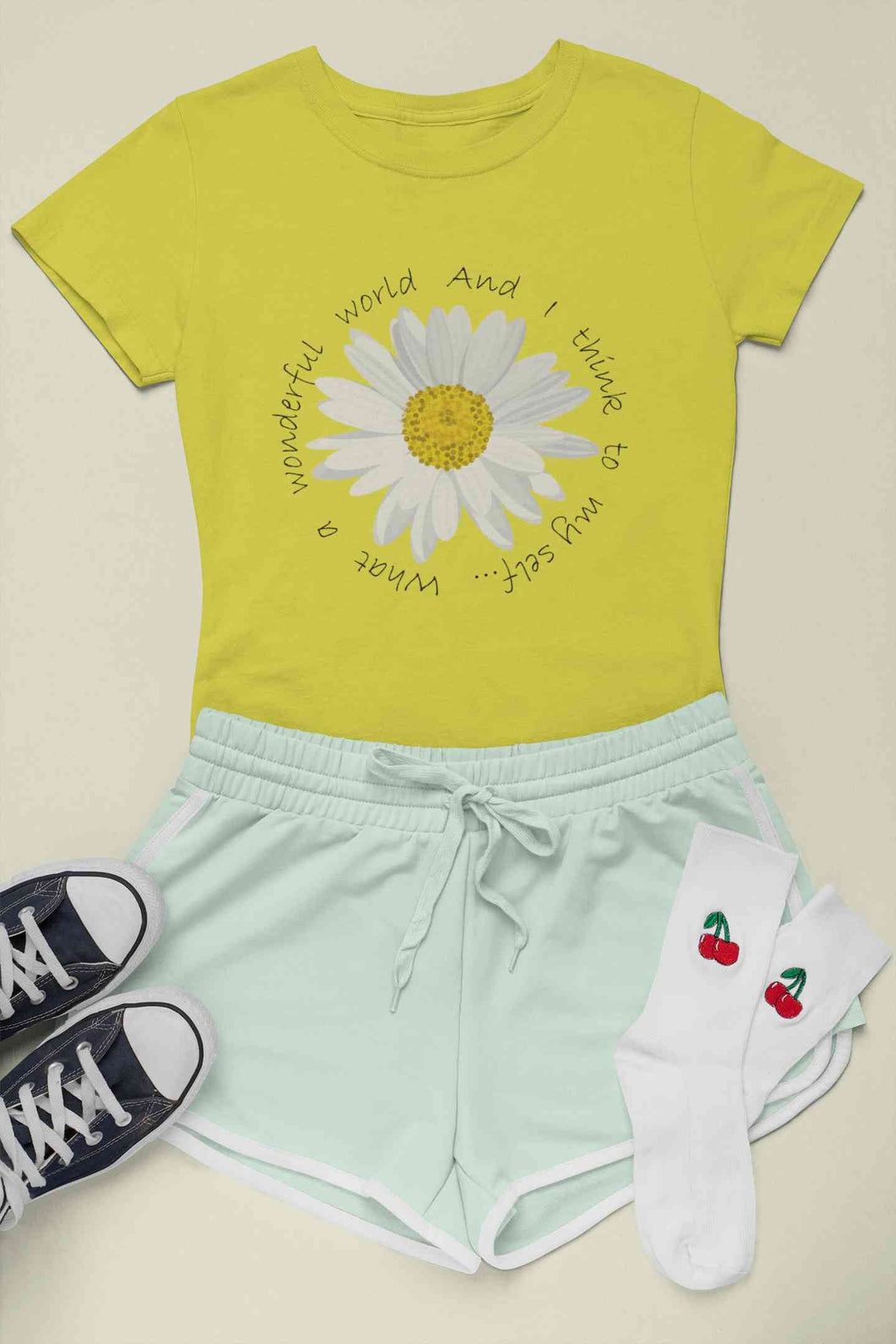 Wonderful World And I Think To My Self What A Slogan Women Half Sleeves T-shirt- KidsFashionVilla