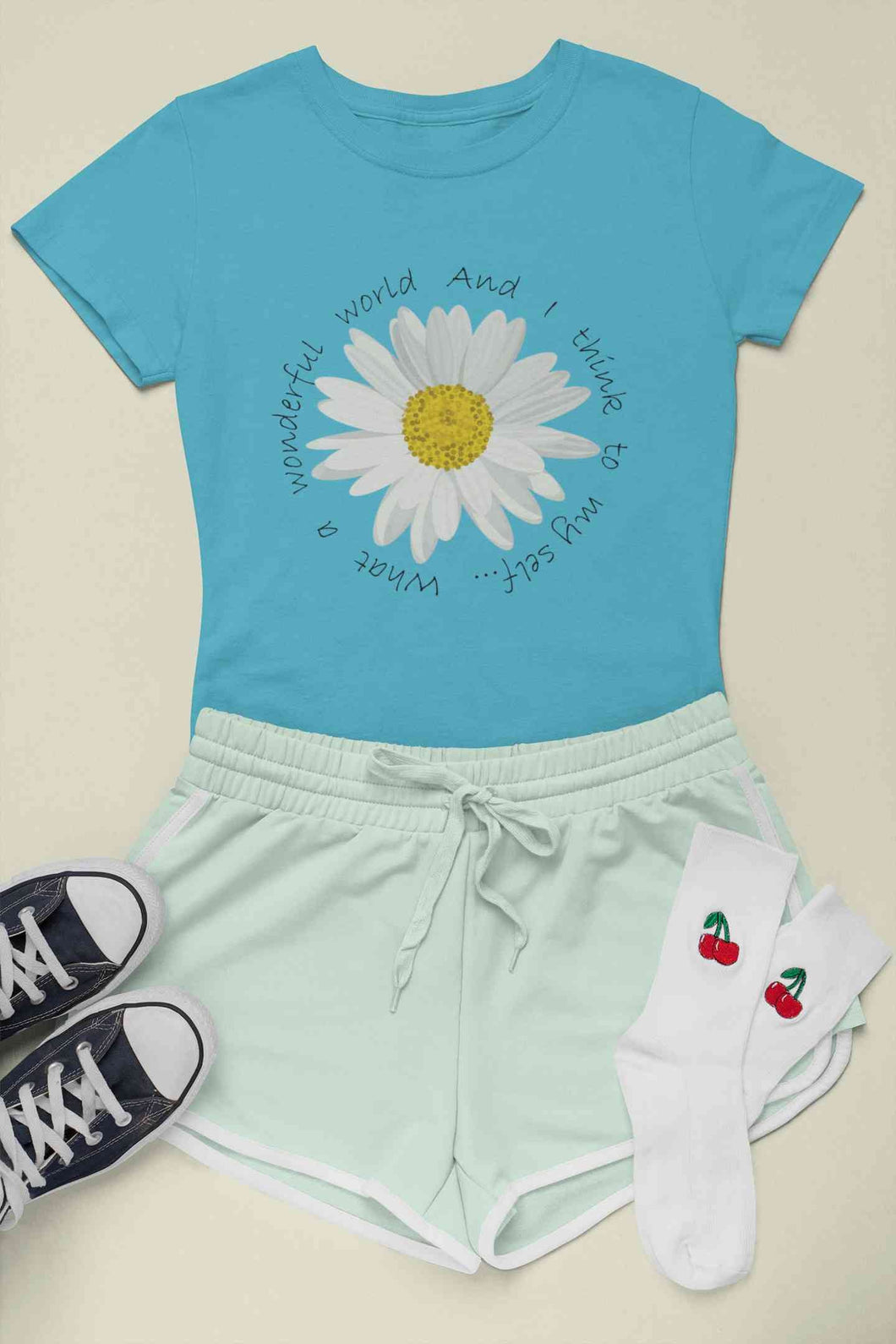 Wonderful World And I Think To My Self What A Slogan Women Half Sleeves T-shirt- KidsFashionVilla