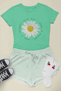 Wonderful World And I Think To My Self What A Slogan Women Half Sleeves T-shirt- KidsFashionVilla