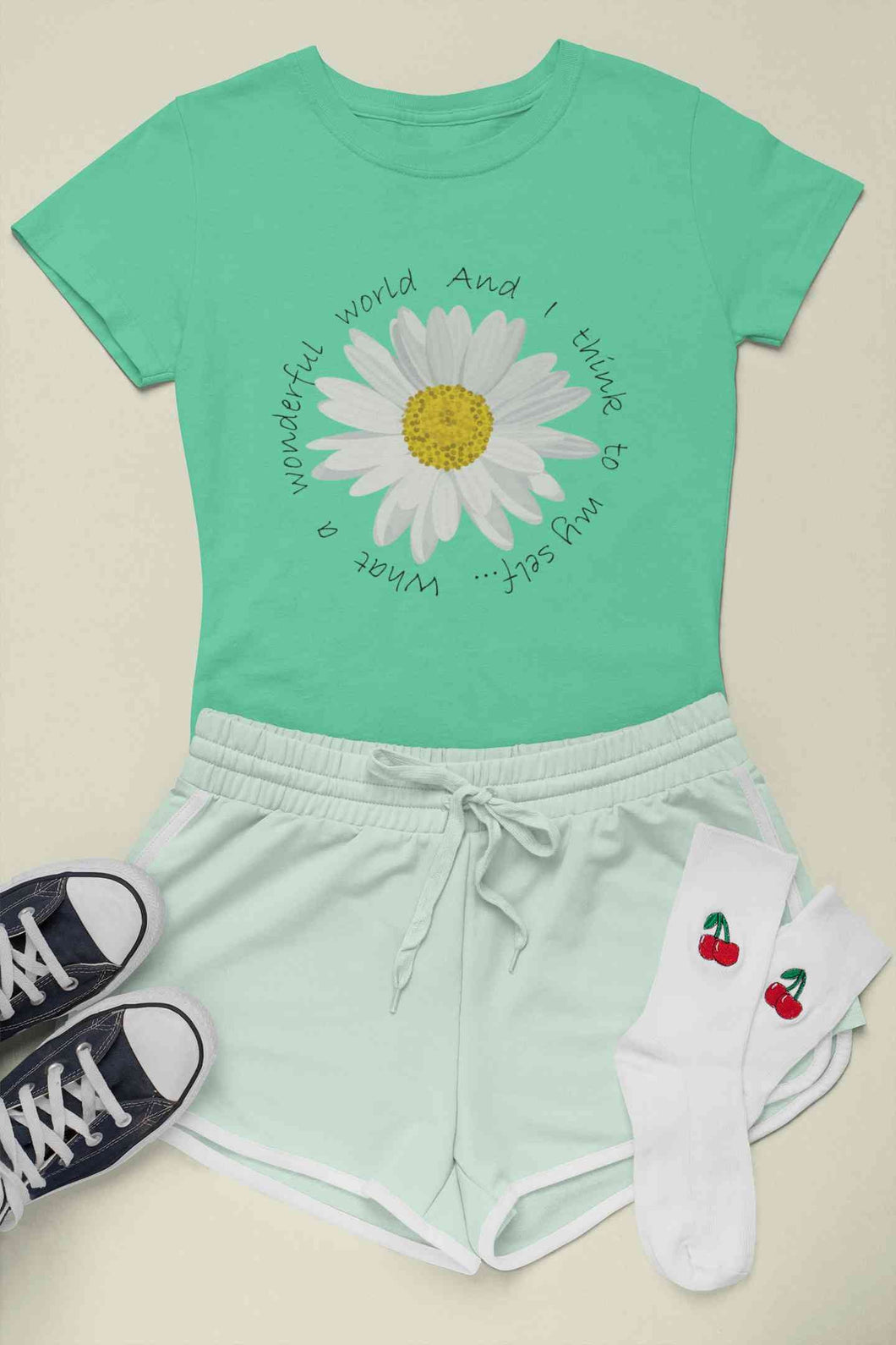 Wonderful World And I Think To My Self What A Slogan Women Half Sleeves T-shirt- KidsFashionVilla