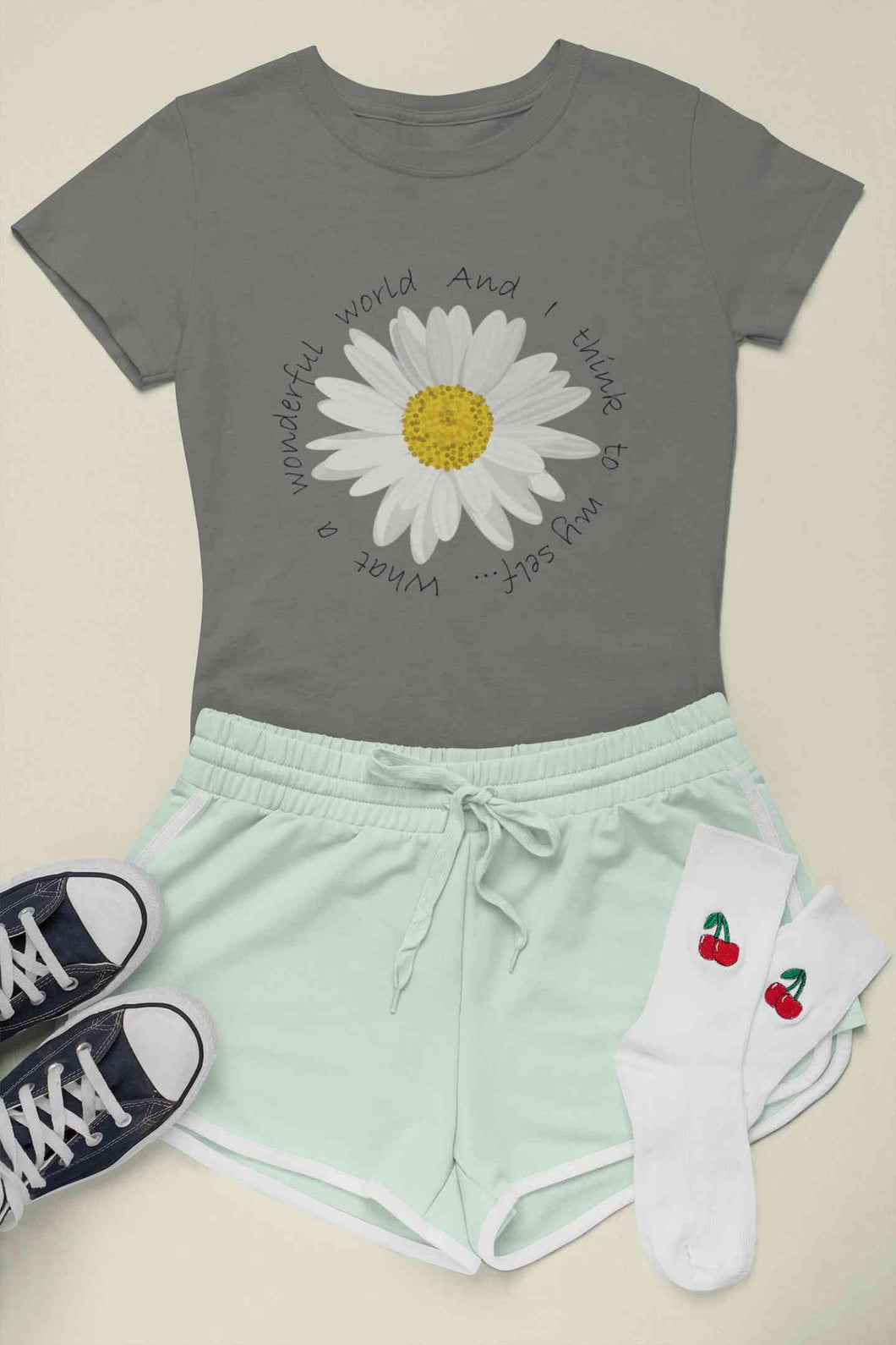 Wonderful World And I Think To My Self What A Slogan Women Half Sleeves T-shirt- KidsFashionVilla