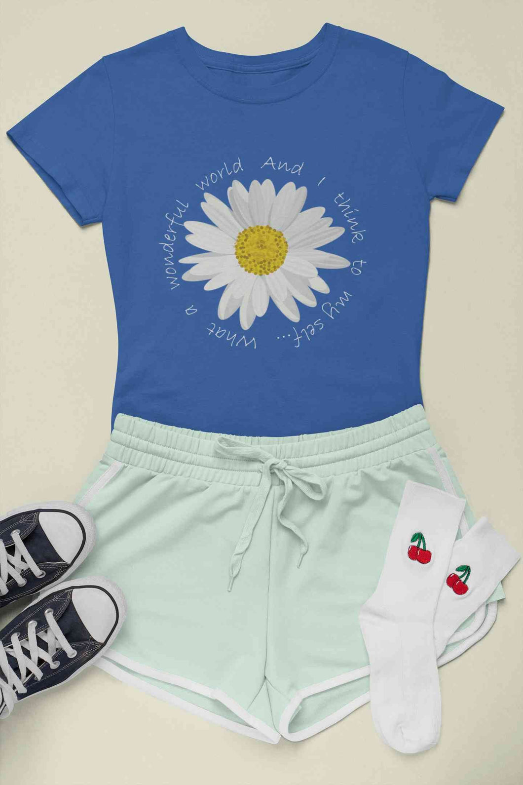 Wonderful World And I Think To My Self What A Slogan Women Half Sleeves T-shirt- KidsFashionVilla