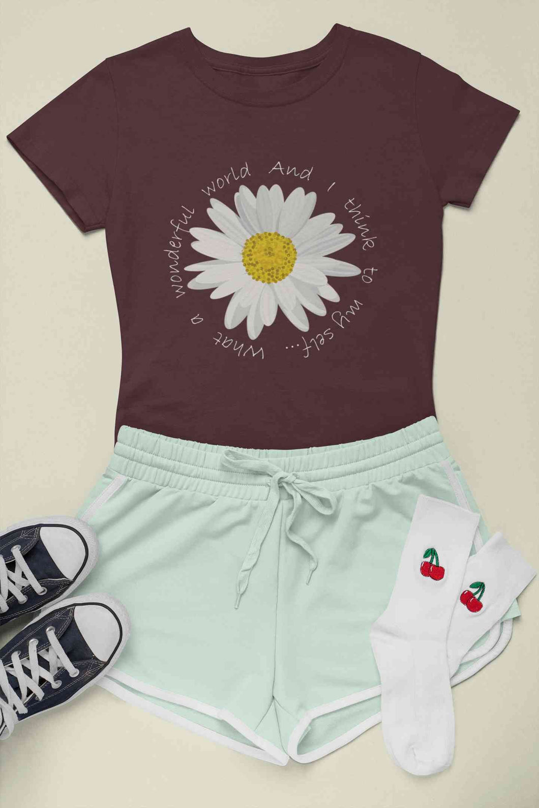 Wonderful World And I Think To My Self What A Slogan Women Half Sleeves T-shirt- KidsFashionVilla