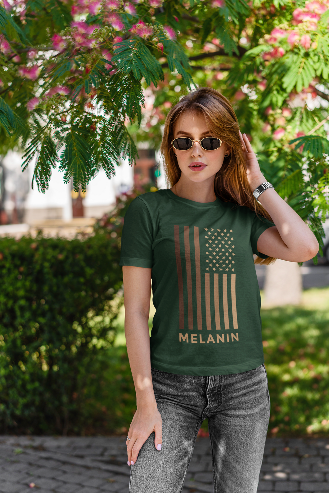 Melanin USA Flag Women Half Sleeves T-shirt- KidsFashionVilla
