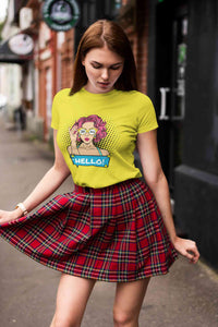Hello Pop Art Girls Retro Illustration Women Half Sleeves T-shirt- KidsFashionVilla