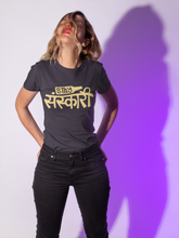 Load image into Gallery viewer, Stay Sanskari Women Half Sleeves T-shirt- KidsFashionVilla
