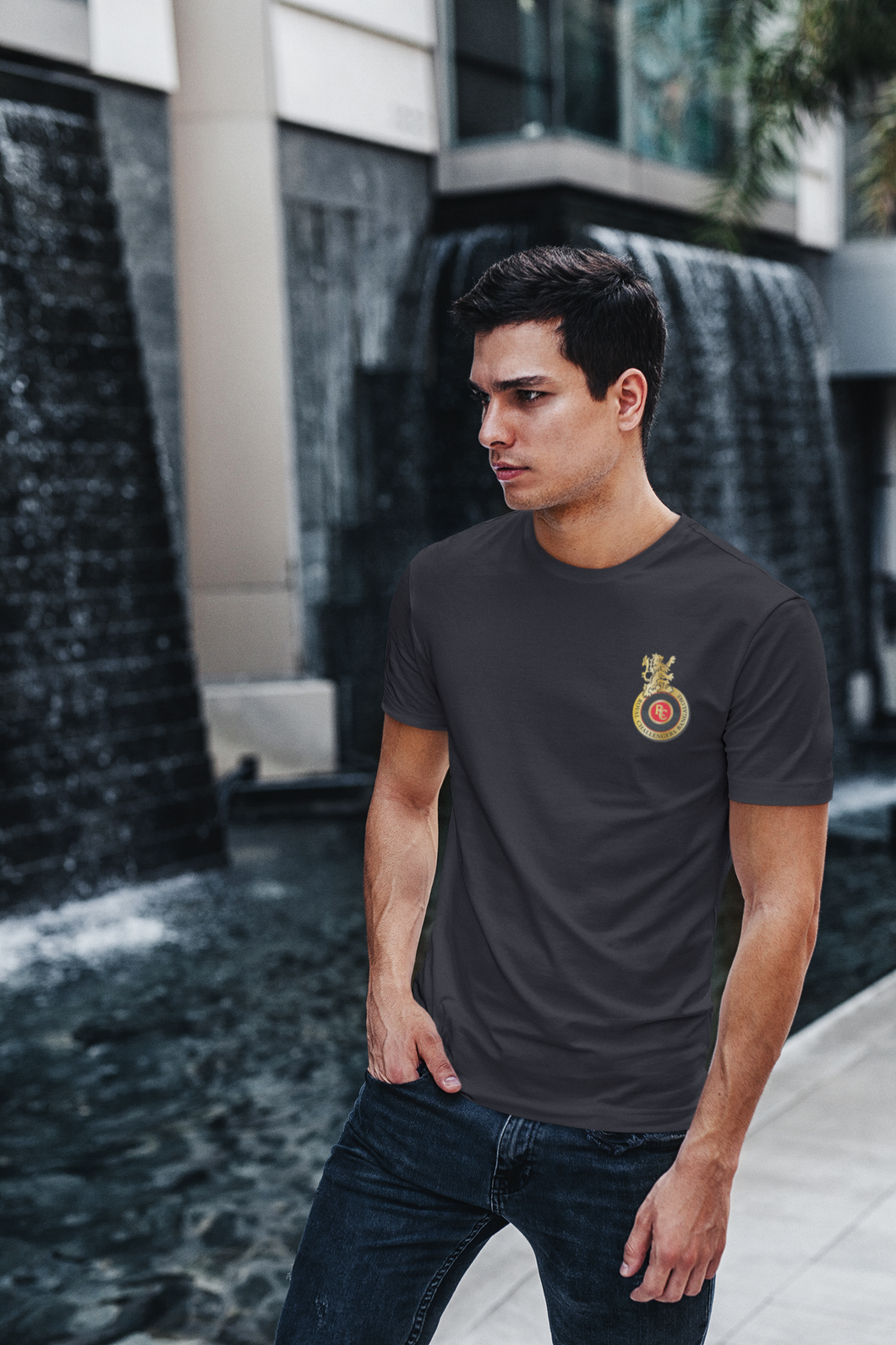 Rcb Logo Side Pocket Mens Half Sleeves T-shirt- KidsFashionVilla