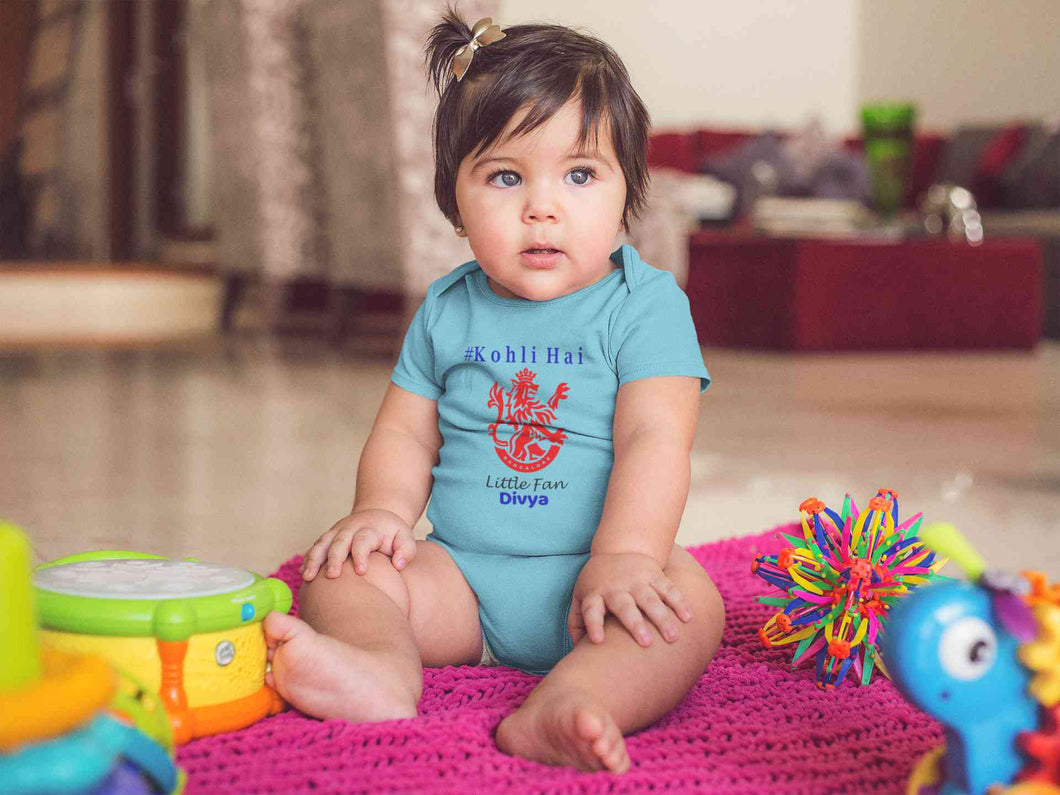 Custom Name IPL RCB Royal Challengers Bangalore Kohli Hai Rompers for Baby Girl- KidsFashionVilla