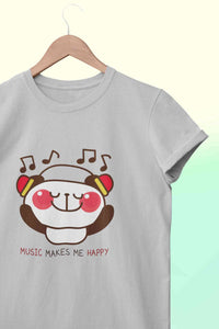 Music Makes Me Happy Women Half Sleeves T-shirt- KidsFashionVilla