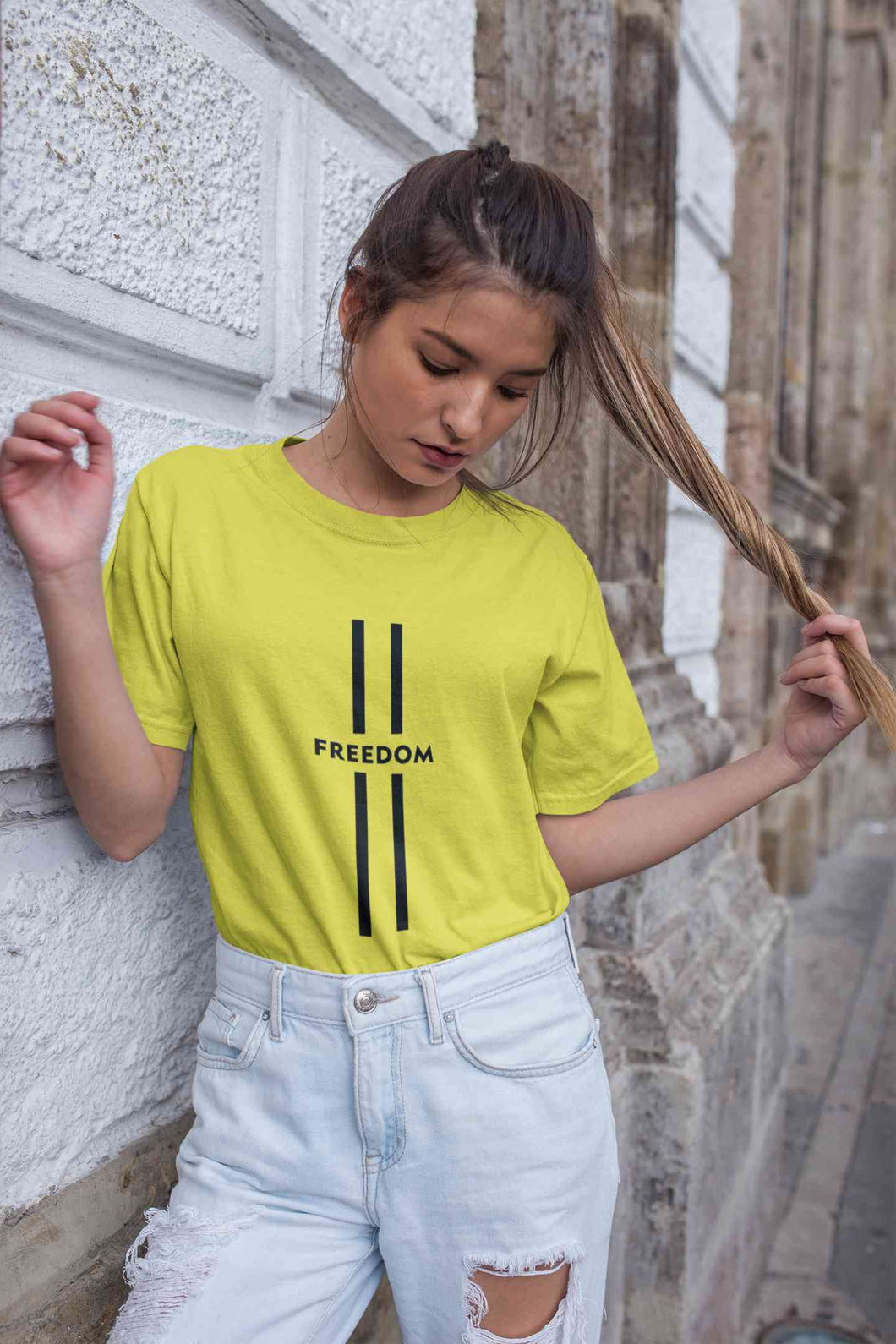 Strip Freedom Women Half Sleeves T-shirt- KidsFashionVilla