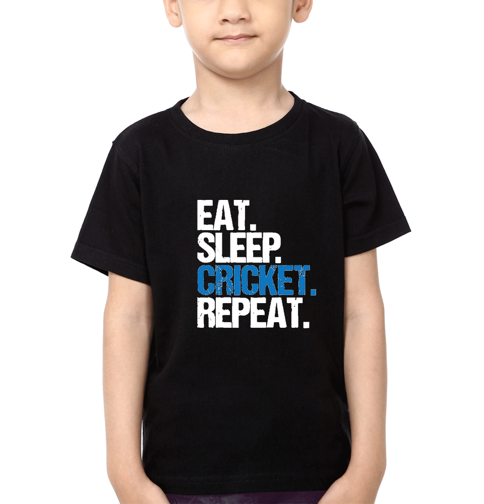 Eat Sleep Cricket Repeat Half Sleeves T-Shirt for Boys and Kids-KidsFashionVilla