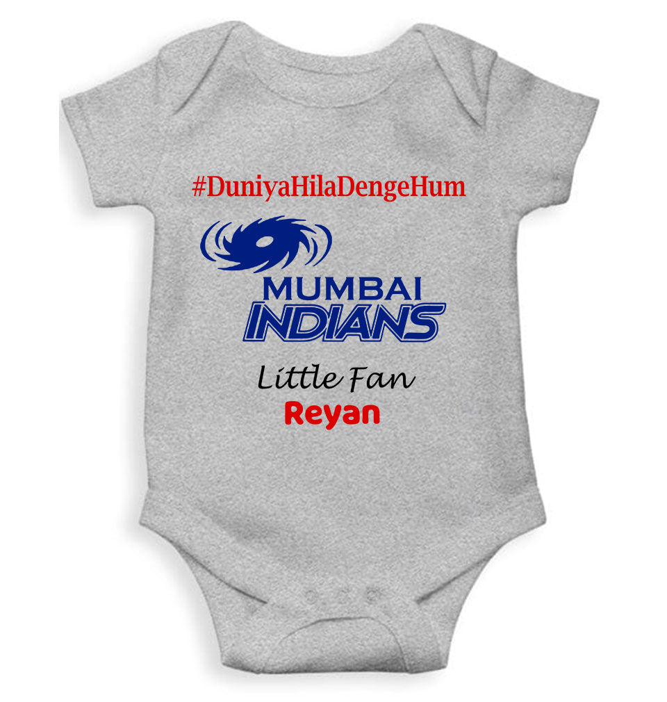 Custom Name IPL MI Mumbai Indians Duniya Hila Denge Hum Rompers for Baby Boy- KidsFashionVilla