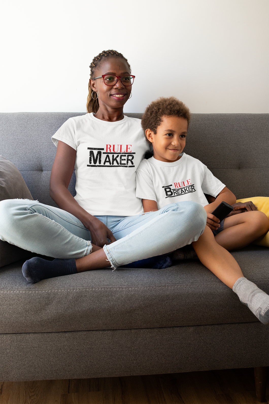 Rule Maker Mother And Son White Matching T-Shirt- KidsFashionVilla