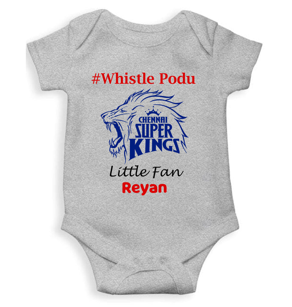 Custom Name IPL CSK Chennai Super Kings Whistle Podu Rompers for Baby Boy- KidsFashionVilla