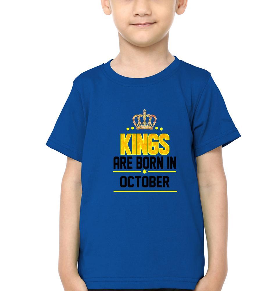 Kings Are Born In October Half Sleeves T-Shirt for Boy-KidsFashionVilla