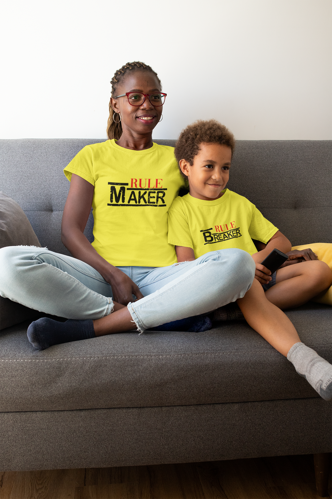 Rule Maker Mother And Son Yellow Matching T-Shirt- KidsFashionVilla