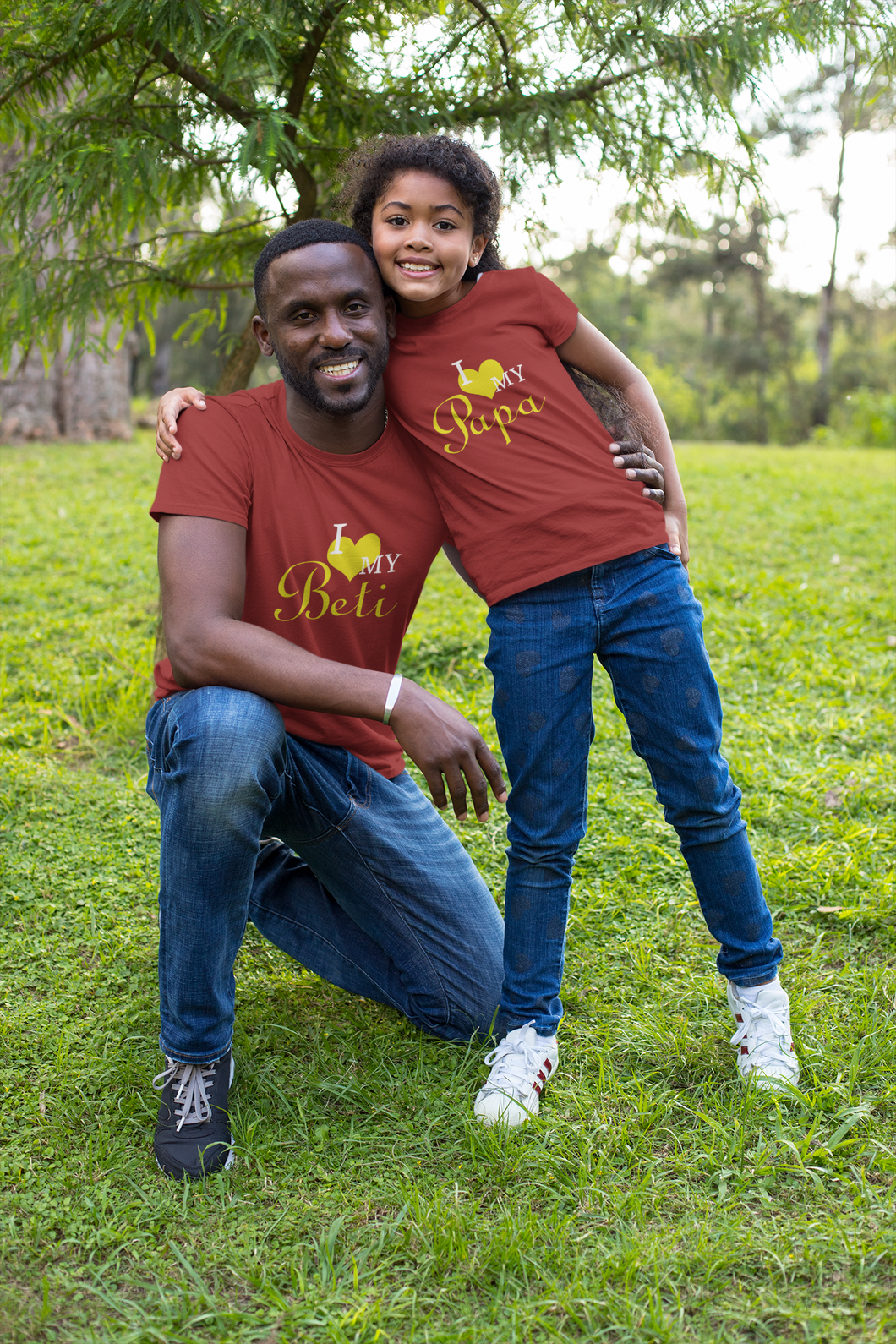 I Love My Papa Father and Daughter Red Matching T-Shirt- KidsFashionVilla