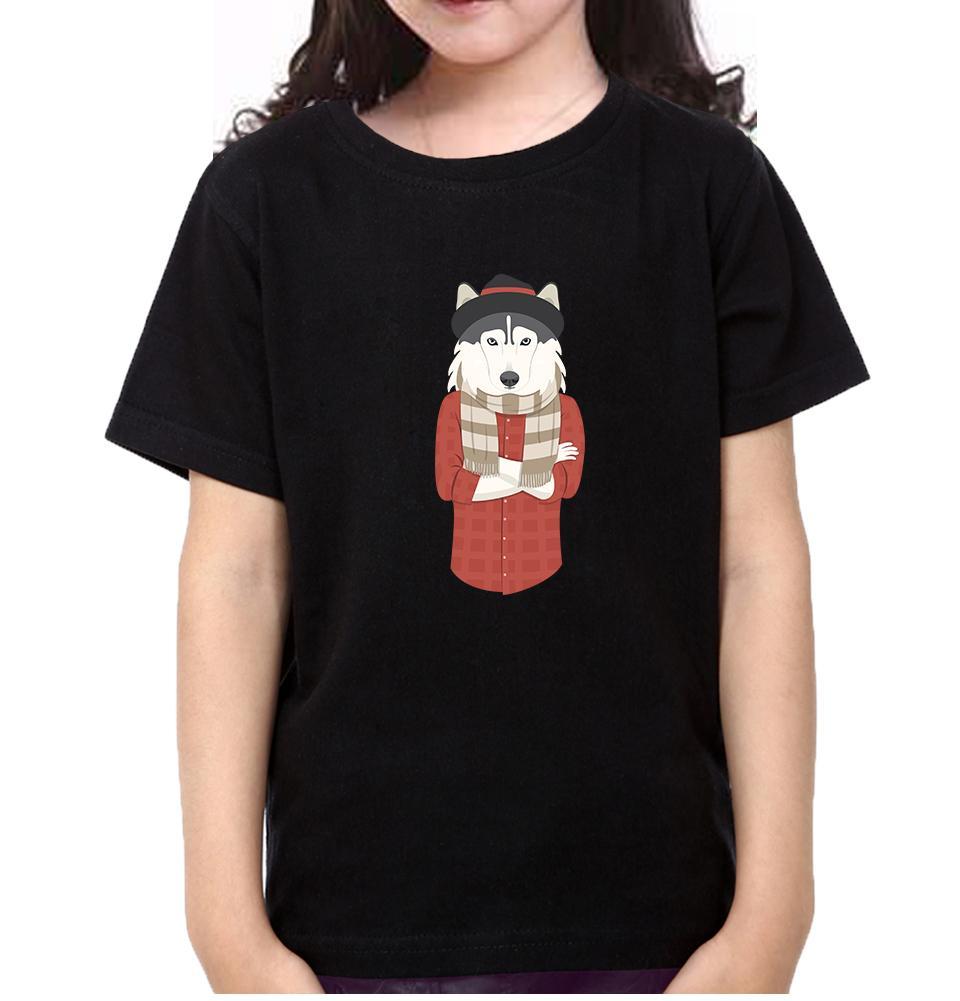 Hipster Wolf Half Sleeves T-Shirt For Girls -KidsFashionVilla