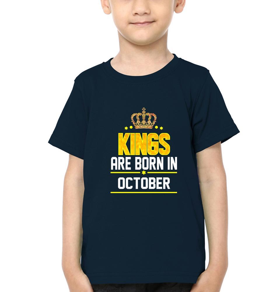 Kings Are Born In October Half Sleeves T-Shirt for Boy-KidsFashionVilla