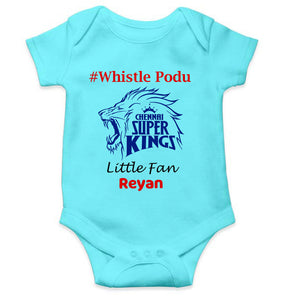 Custom Name IPL CSK Chennai Super Kings Whistle Podu Rompers for Baby Boy- KidsFashionVilla
