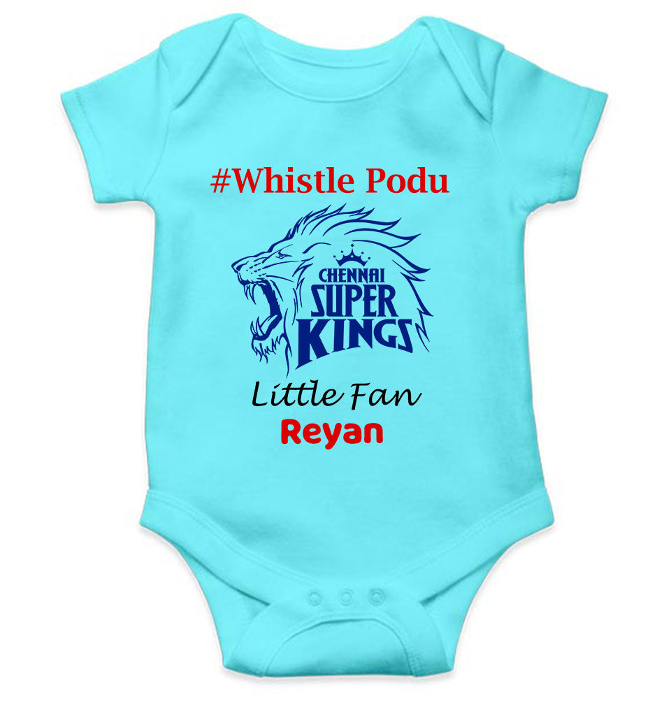 Custom Name IPL CSK Chennai Super Kings Whistle Podu Rompers for Baby Boy- KidsFashionVilla