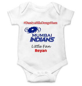 Custom Name IPL MI Mumbai Indians Duniya Hila Denge Hum Rompers for Baby Boy- KidsFashionVilla