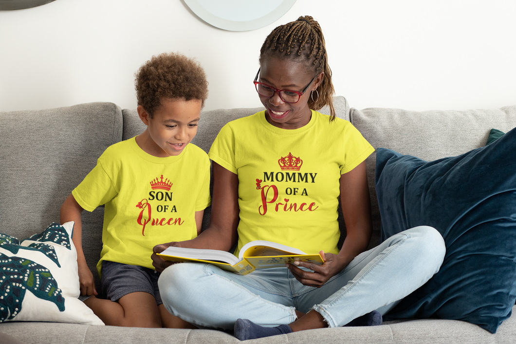 Son Of A Queen Mother And Son Yellow Matching T-Shirt- KidsFashionVilla