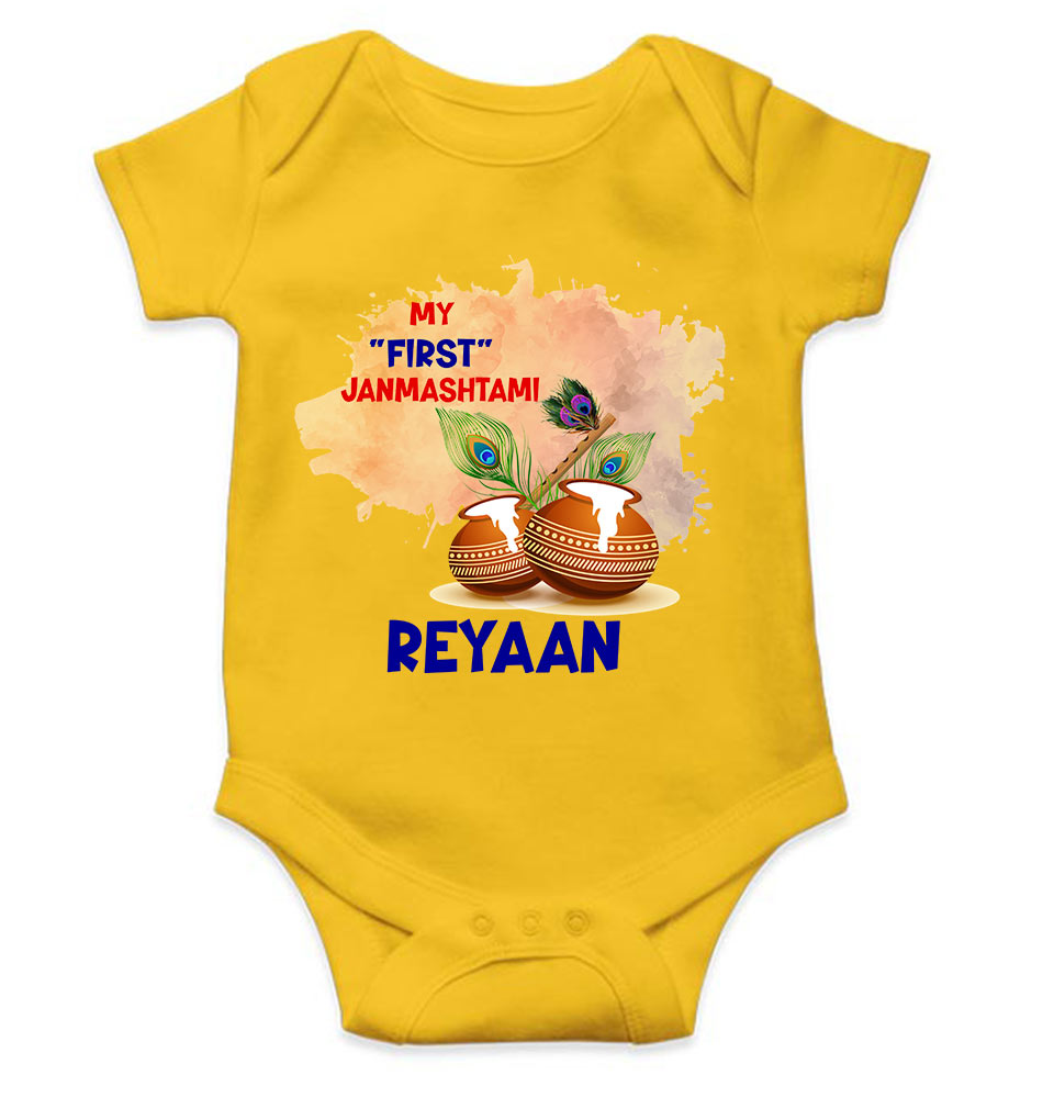 Custom Name My First Janmashtami Little Krishna Rompers for Baby Boy- KidsFashionVilla