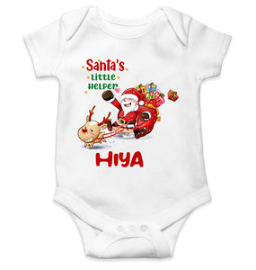 Customized Name Santas Little Helper Christmas Rompers for Baby Girl- KidsFashionVilla