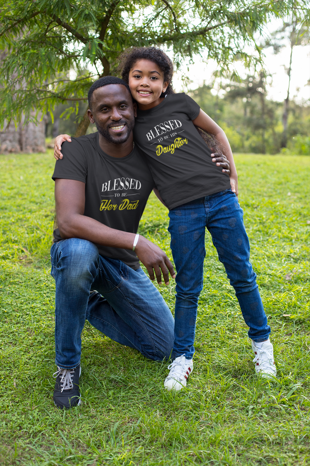Blessed To Be Her Dad Father and Daughter Black Matching T-Shirt- KidsFashionVilla