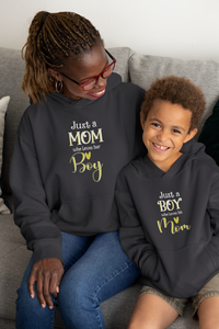 Just A Boy Who Loves His Mom Mother And Son Black Matching Hoodies Ki KidsFashionVilla