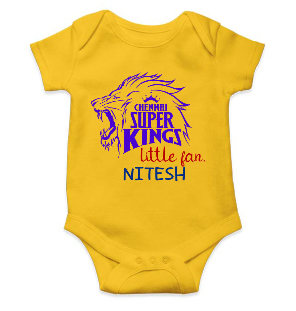 Custom Name IPL CSK Chennai Super Kings Little Fan Rompers for Baby Boy- KidsFashionVilla