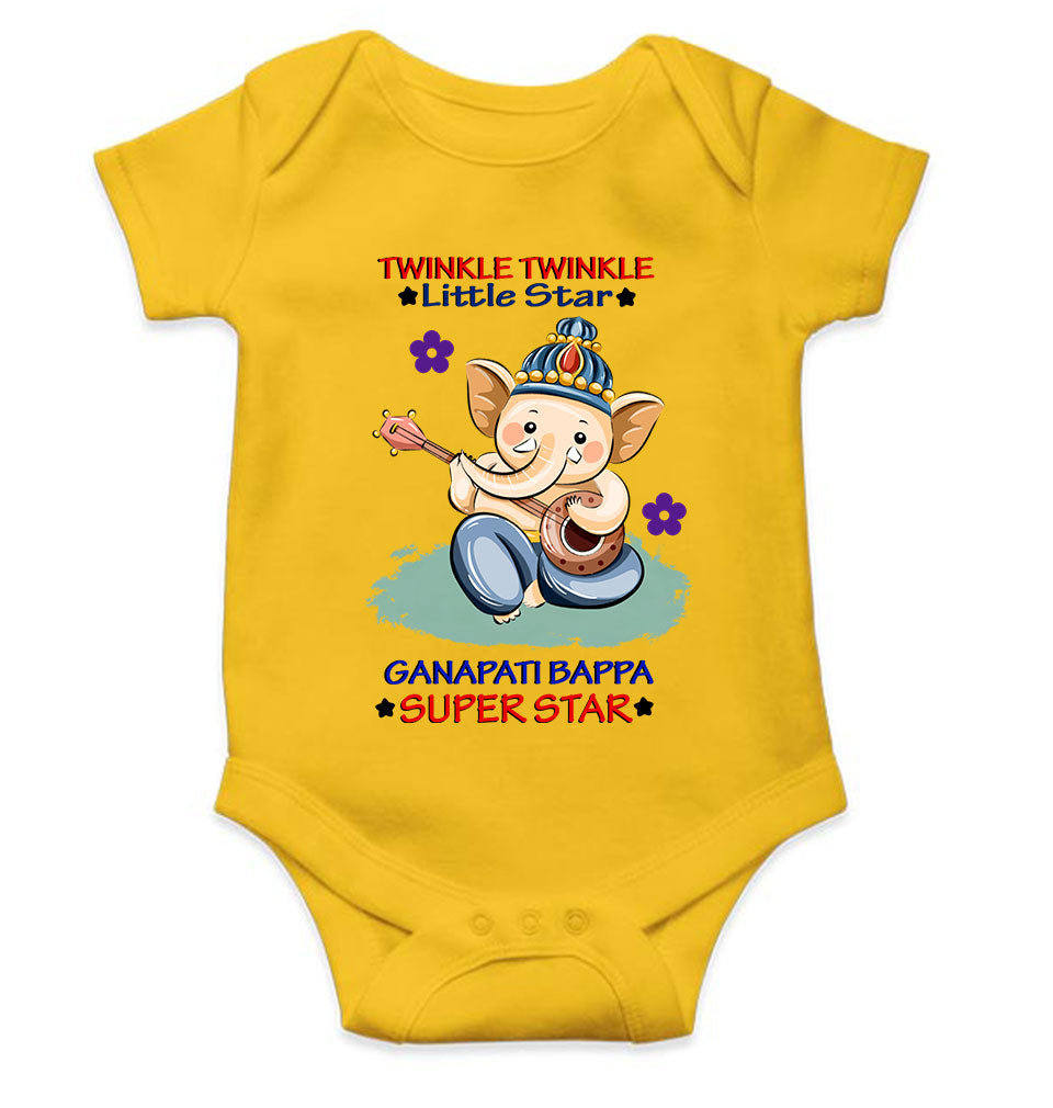 Twinkle Twinkle Little Star Ganpati Bappa Superstar Ganesh Chaturthi Rompers for Baby Boy- KidsFashionVilla