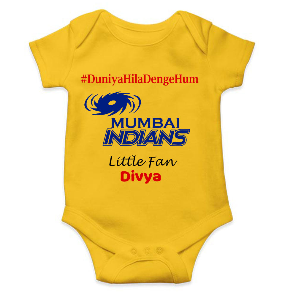 Custom Name IPL MI Mumbai Indians Duniya Hila Denge Hum Rompers for Baby Girl- KidsFashionVilla