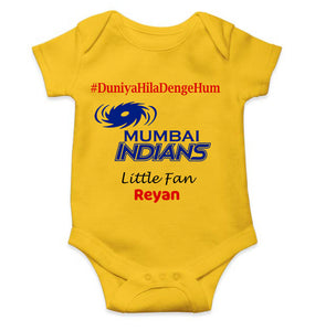 Custom Name IPL MI Mumbai Indians Duniya Hila Denge Hum Rompers for Baby Boy- KidsFashionVilla