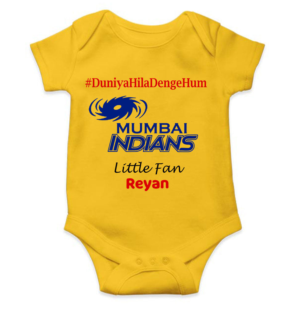 Custom Name IPL MI Mumbai Indians Duniya Hila Denge Hum Rompers for Baby Boy- KidsFashionVilla