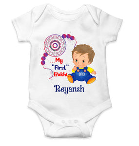 Custom Name My First Rakhi Rompers for Baby Boy- KidsFashionVilla