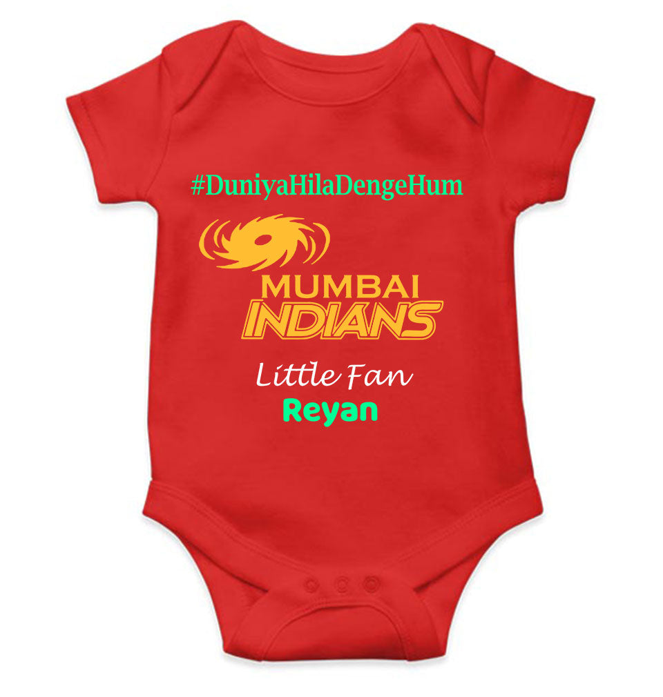 Custom Name IPL MI Mumbai Indians Duniya Hila Denge Hum Rompers for Baby Boy- KidsFashionVilla
