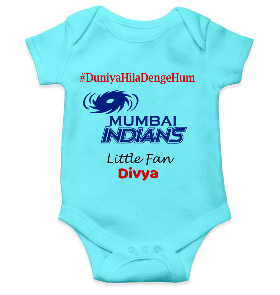 Custom Name IPL MI Mumbai Indians Duniya Hila Denge Hum Rompers for Baby Girl- KidsFashionVilla