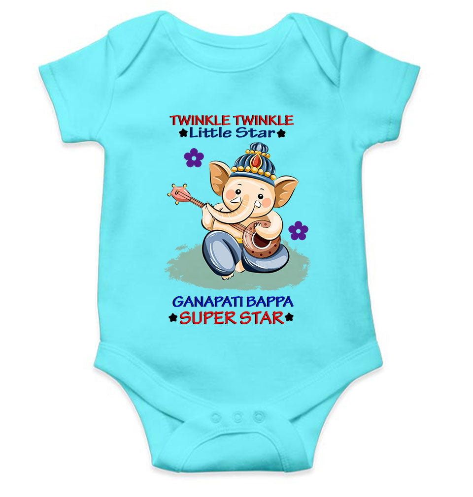 Twinkle Twinkle Little Star Ganpati Bappa Superstar Ganesh Chaturthi Rompers for Baby Boy- KidsFashionVilla